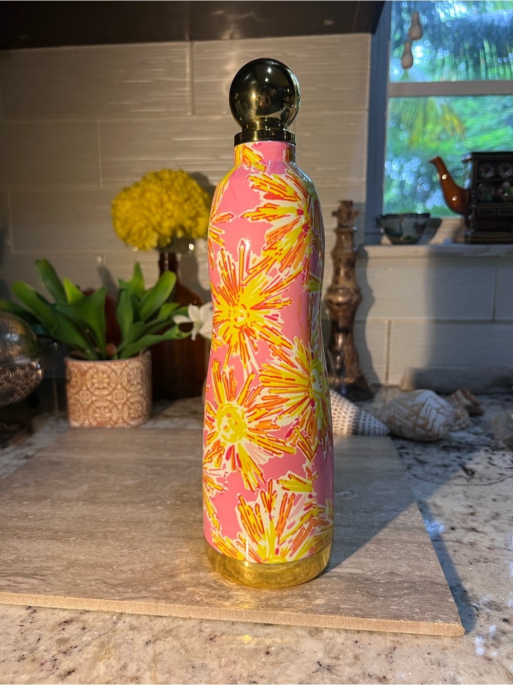 Pink & Yellow Floral Insulated Bottle -by Lilly Pulitzer 24 oz EUC